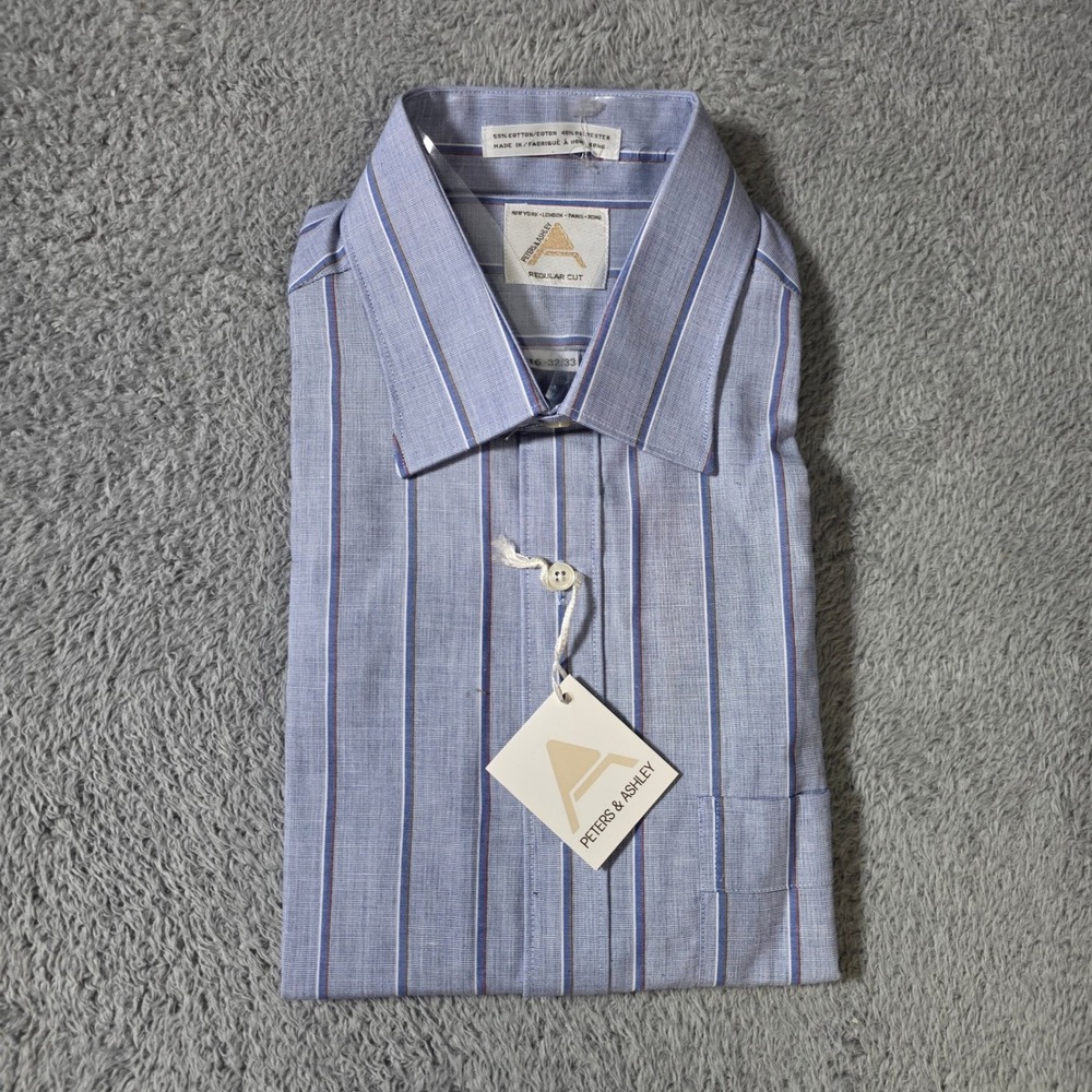 Peters & Ashley Mens‎ 16 32/33 Dress Shirt Blue Striped Regular Cut Button Down